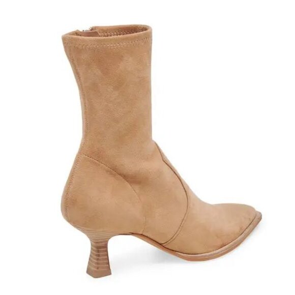Dolce Vita Azalea Pointed Toe Bootie Sock Boots 9 Camel Tan Stretch Faux Suede - Picture 4 of 14